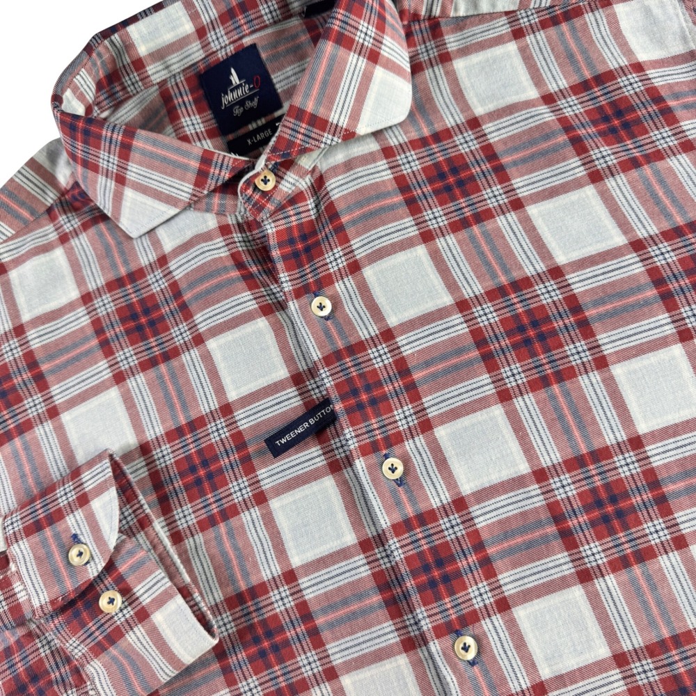 Johnnie-O Fowlkes Shirt Mens XL Malibu Red Plaid Top Shelf Tweener Button NWOT
